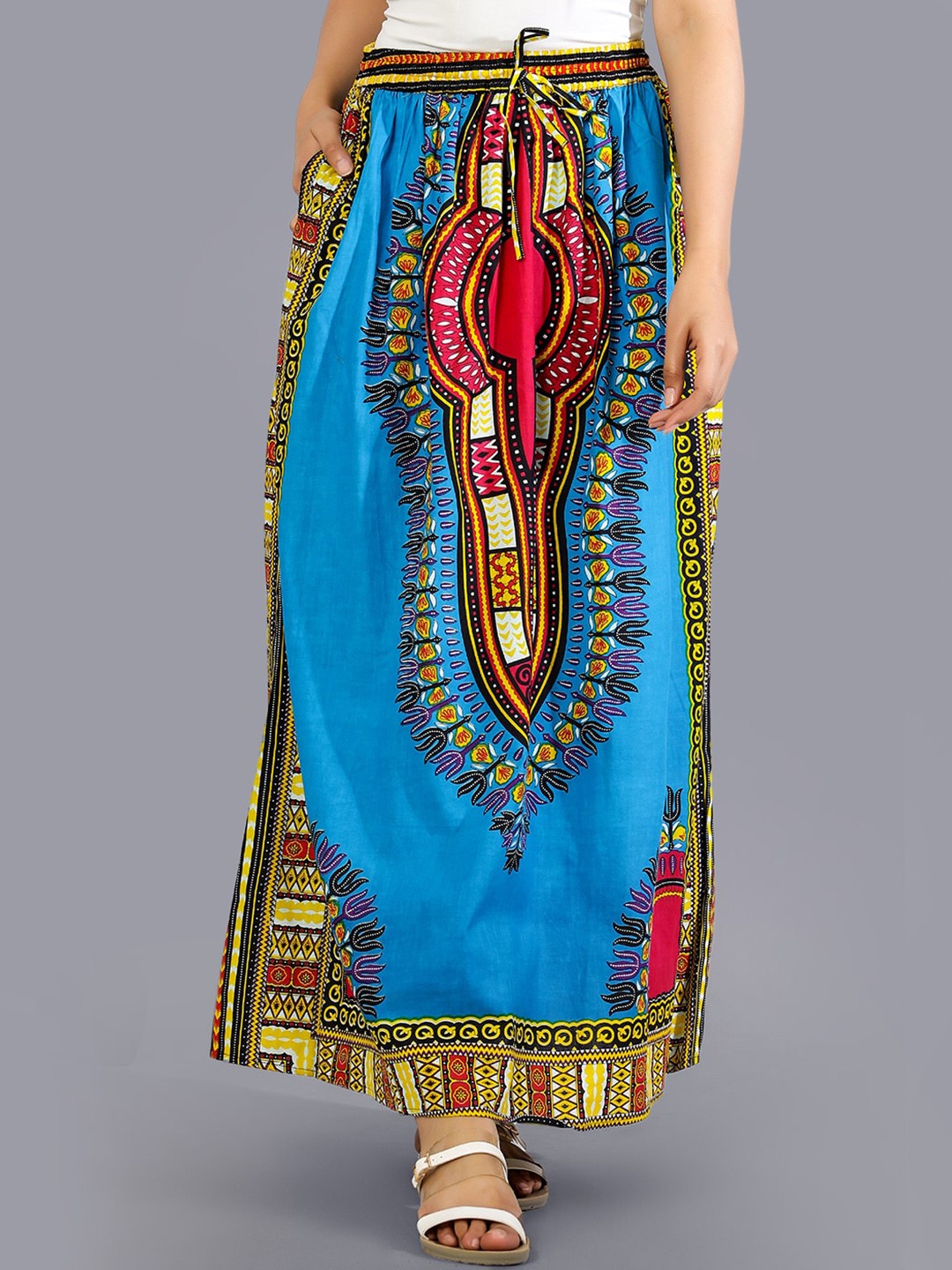 

HANDICRAFT PALACE Printed Pure Cotton Bohemian Maxi Skirts, Turquoise blue
