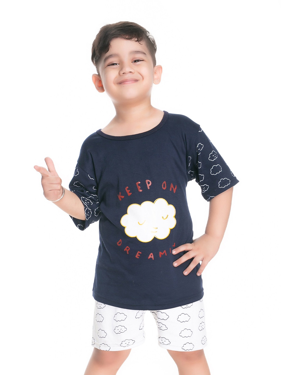 

BAESD Boys Typography Printed T-shirt with Shorts, Blue