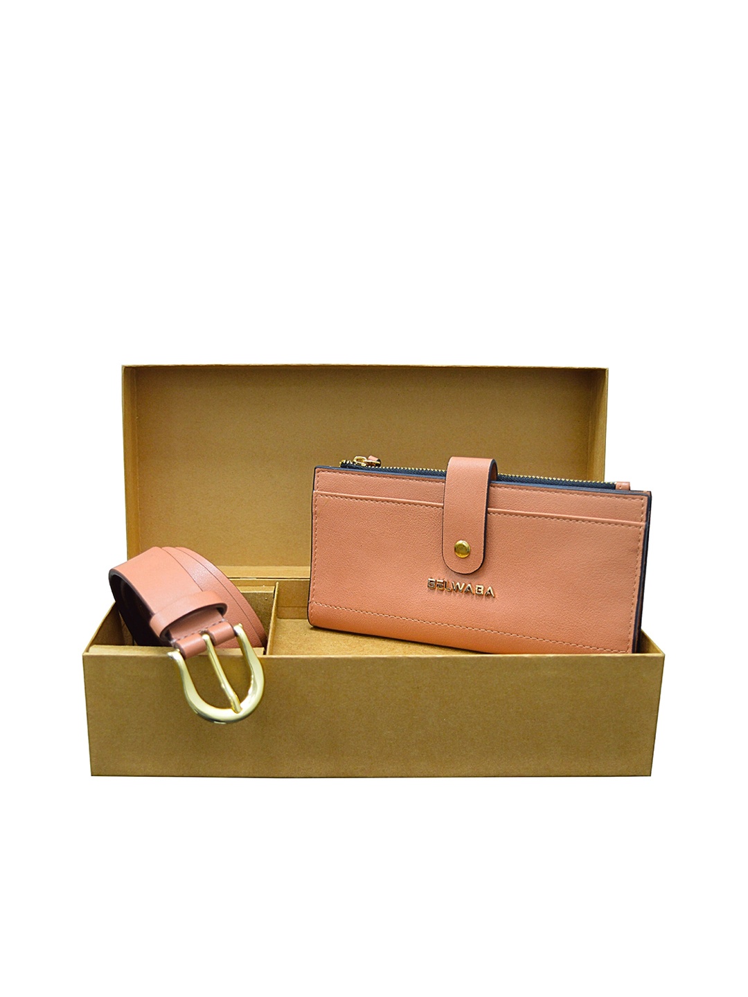 

Belwaba Women Textured Wallet and Belt Gift Set, Peach