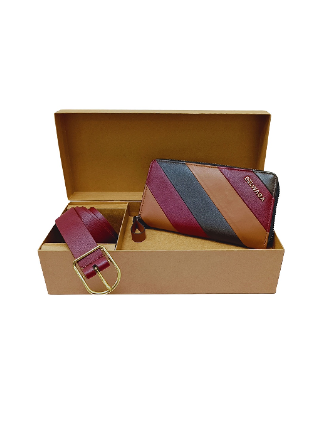 

Belwaba Women Self Design Wallet & Belt Gift Set, Maroon