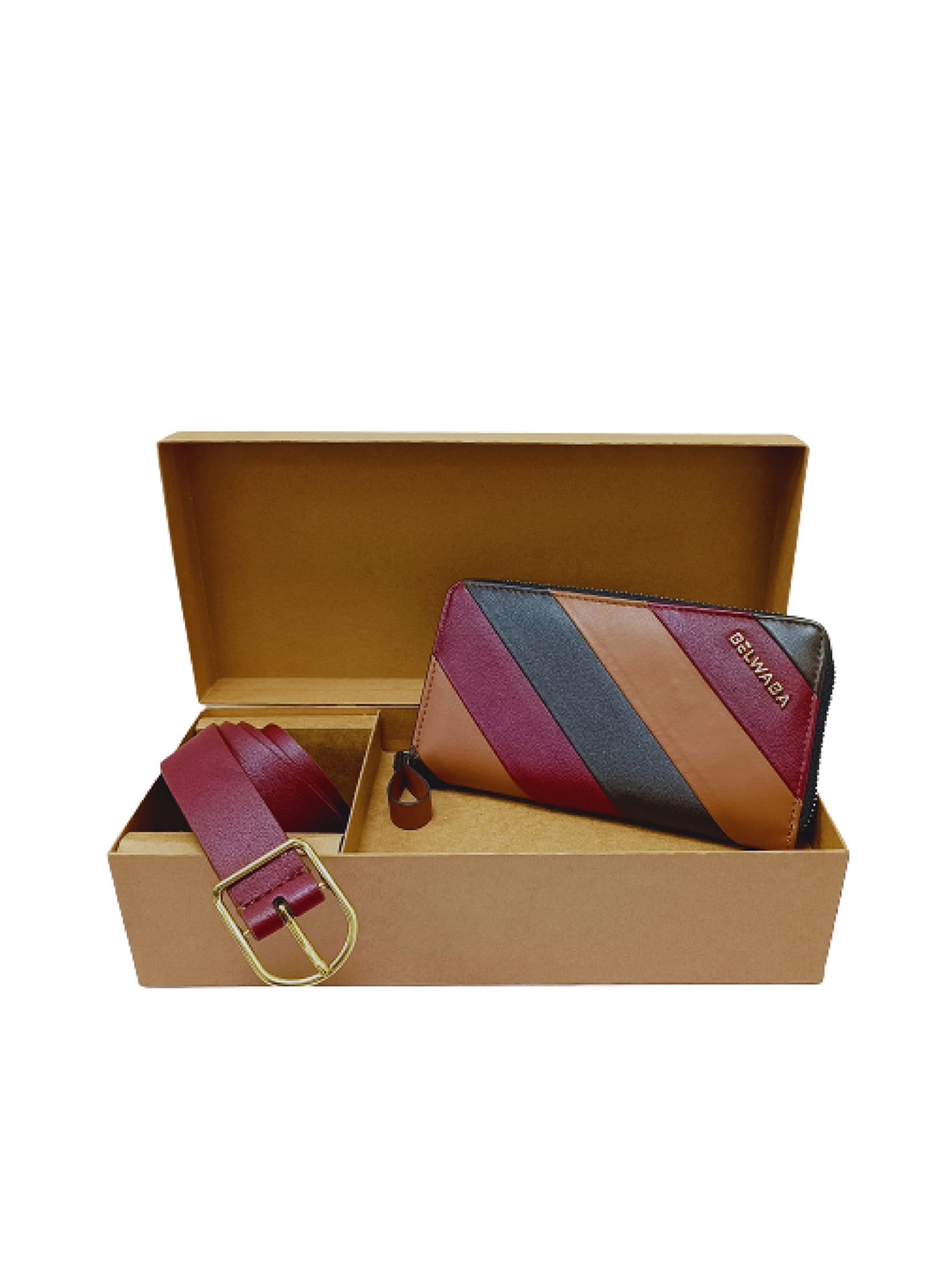 

Belwaba Women Self Design Wallet & Belt Gift Set, Maroon