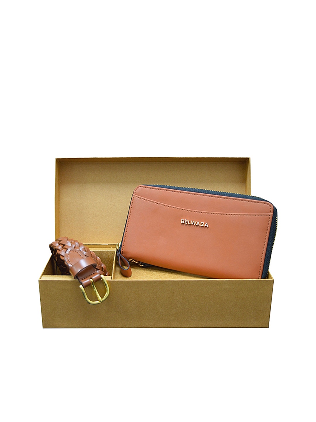 

Belwaba Women Belt & Wallet Gift Set, Tan