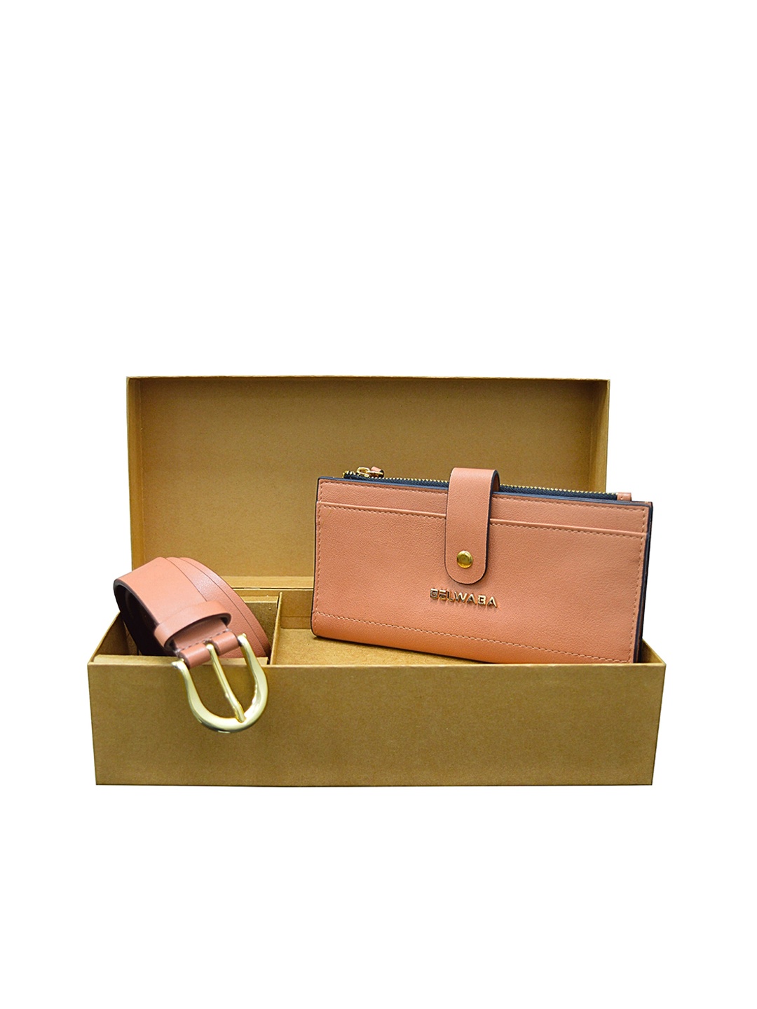 

Belwaba Women Belt & Wallet Gift Set, Peach