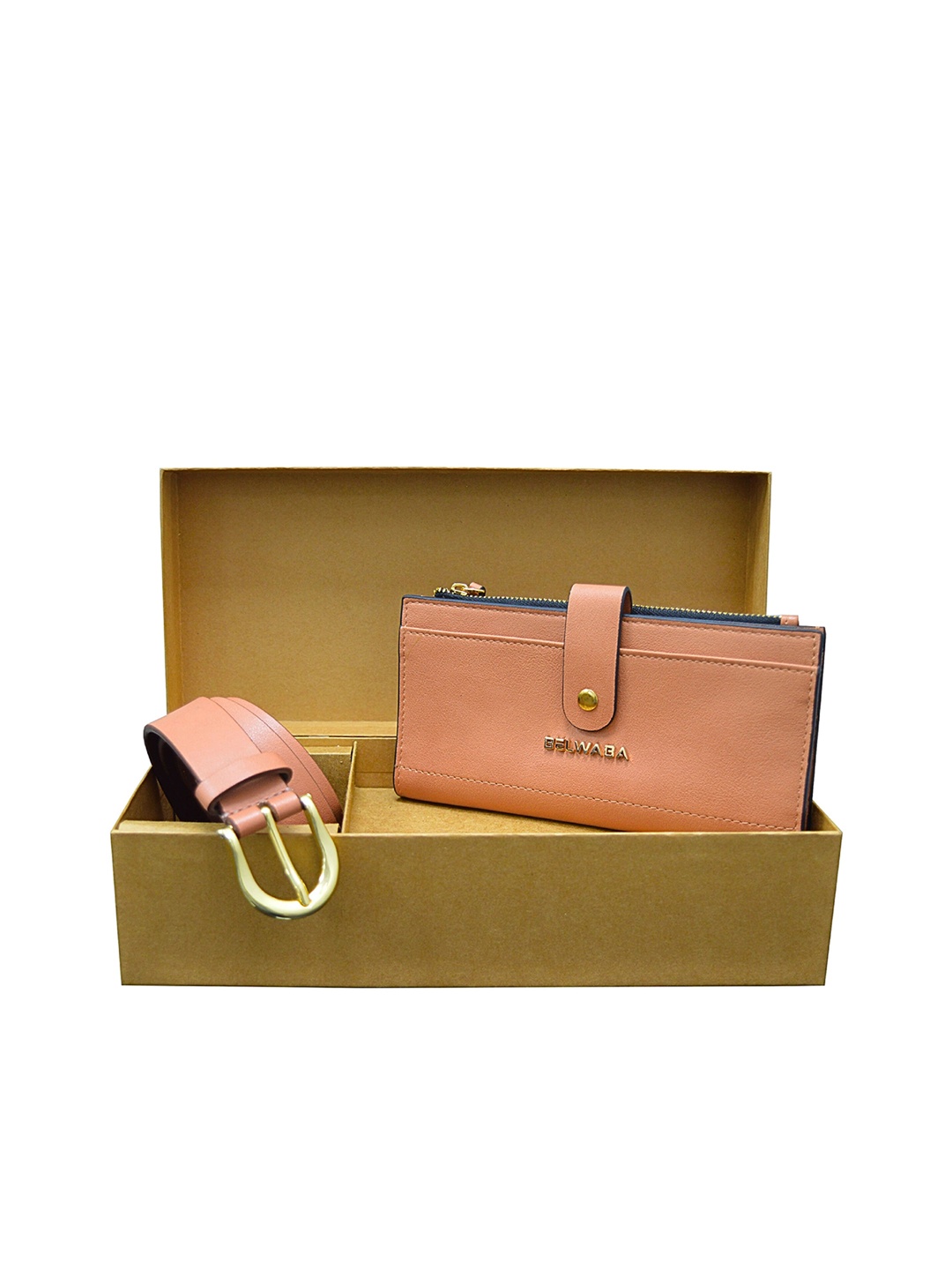 

Belwaba Women Belt & Wallet Gift Set, Peach