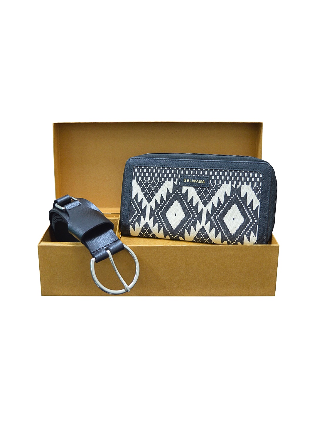 

Belwaba Women Self Design Wallet & Belt Gift Set, Blue