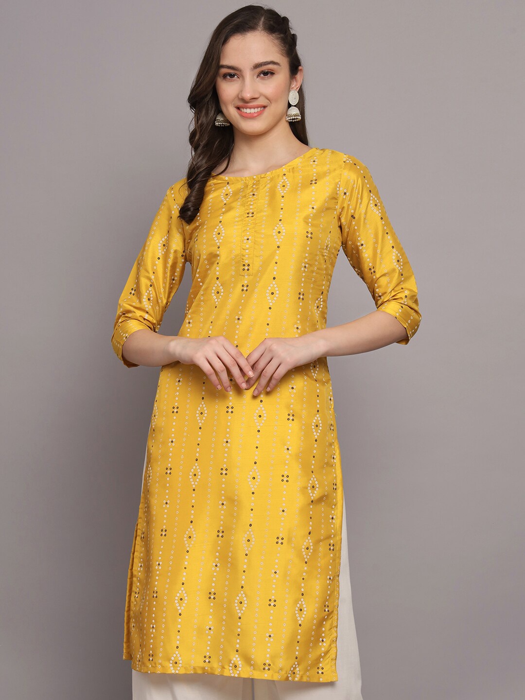

KALINI Bandhani Printed Straight Kurta, Yellow
