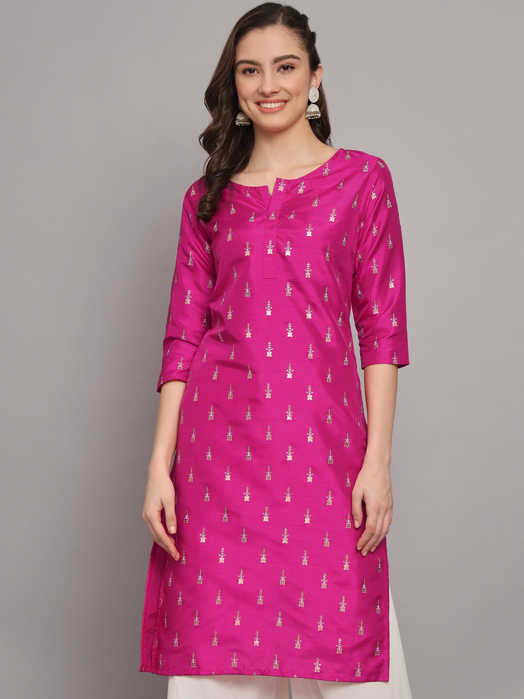 

KALINI Floral Printed Straight Kurta, Pink