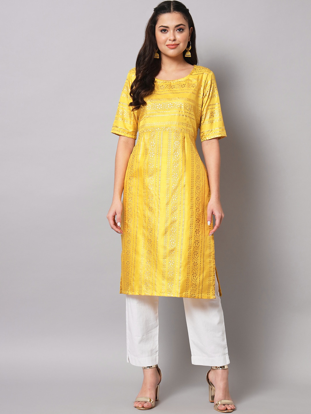 

KALINI Ethnic Motif Printed Kurta, Yellow