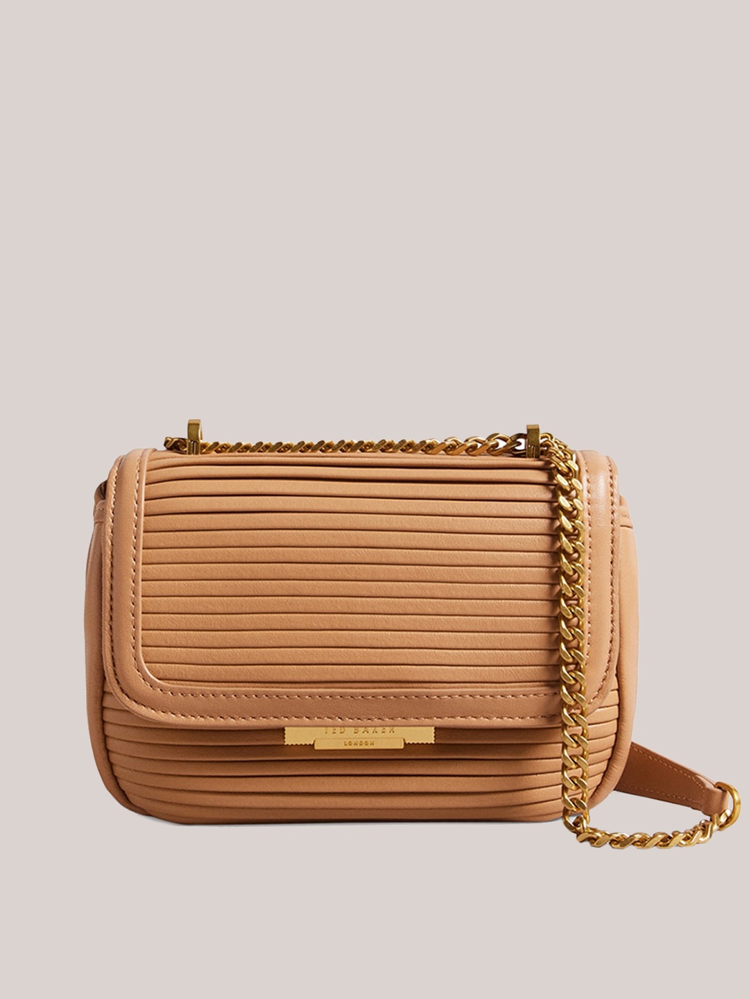 

Ted Baker Striped Leather Half Moon Sling Bag, Beige