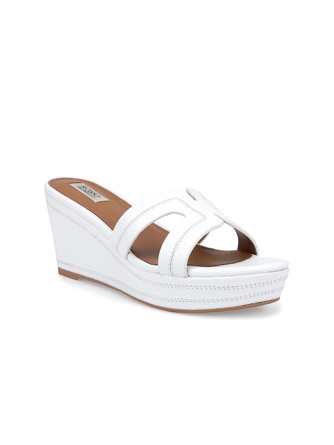 

ROSSO BRUNELLO Textured Leather Open Toe Wedges, White
