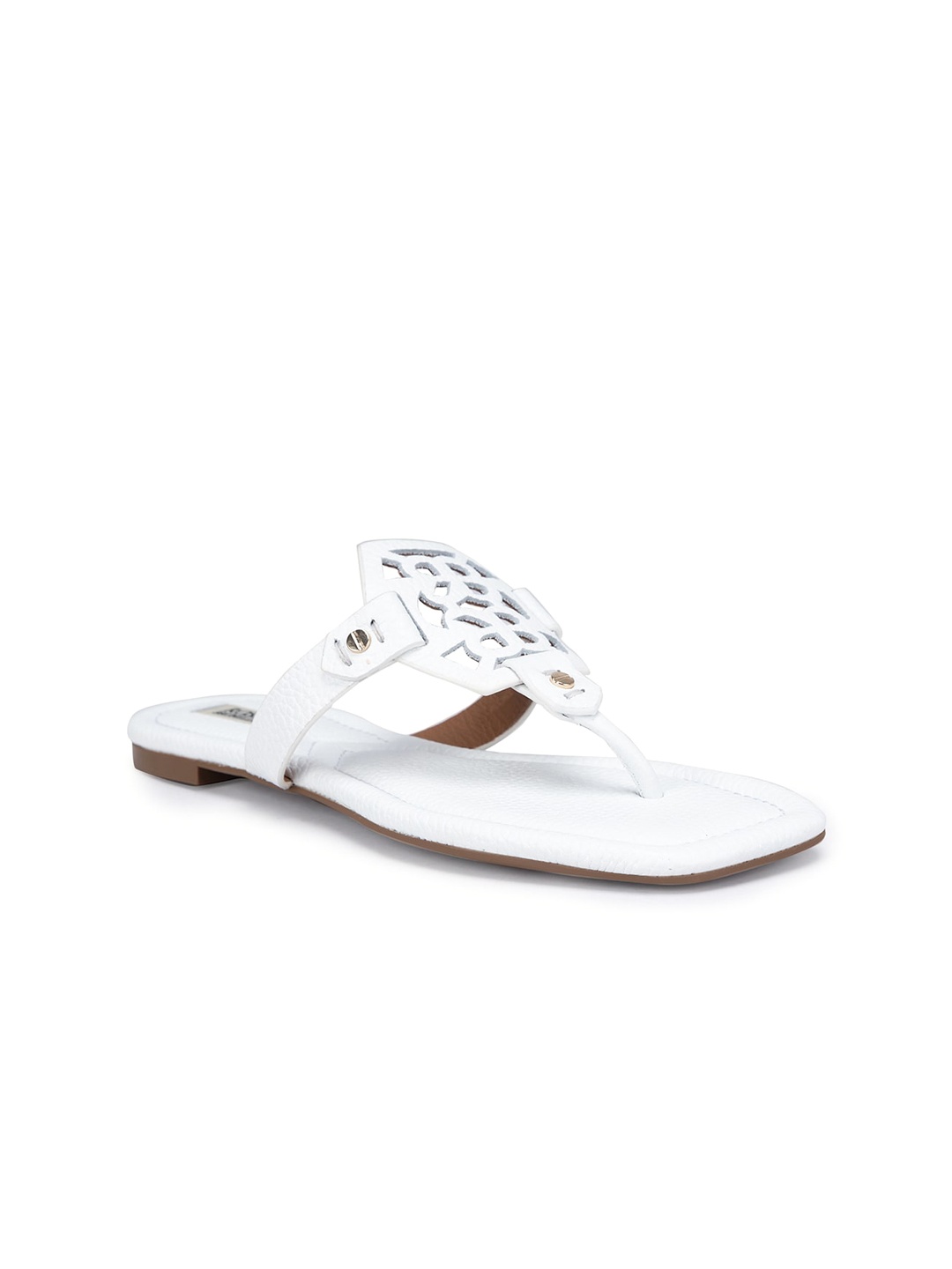 

ROSSO BRUNELLO Embellished Leather Open Toe Flats, White