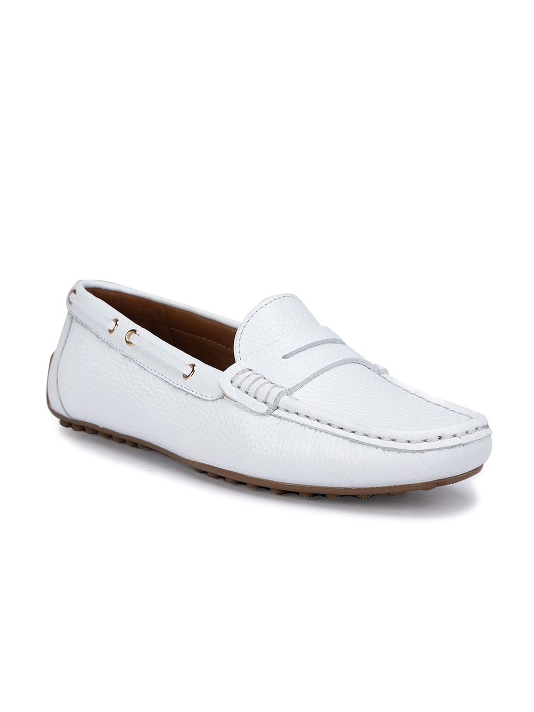 

ROSSO BRUNELLO Women Textured Leather Penny Driving Shoes, White