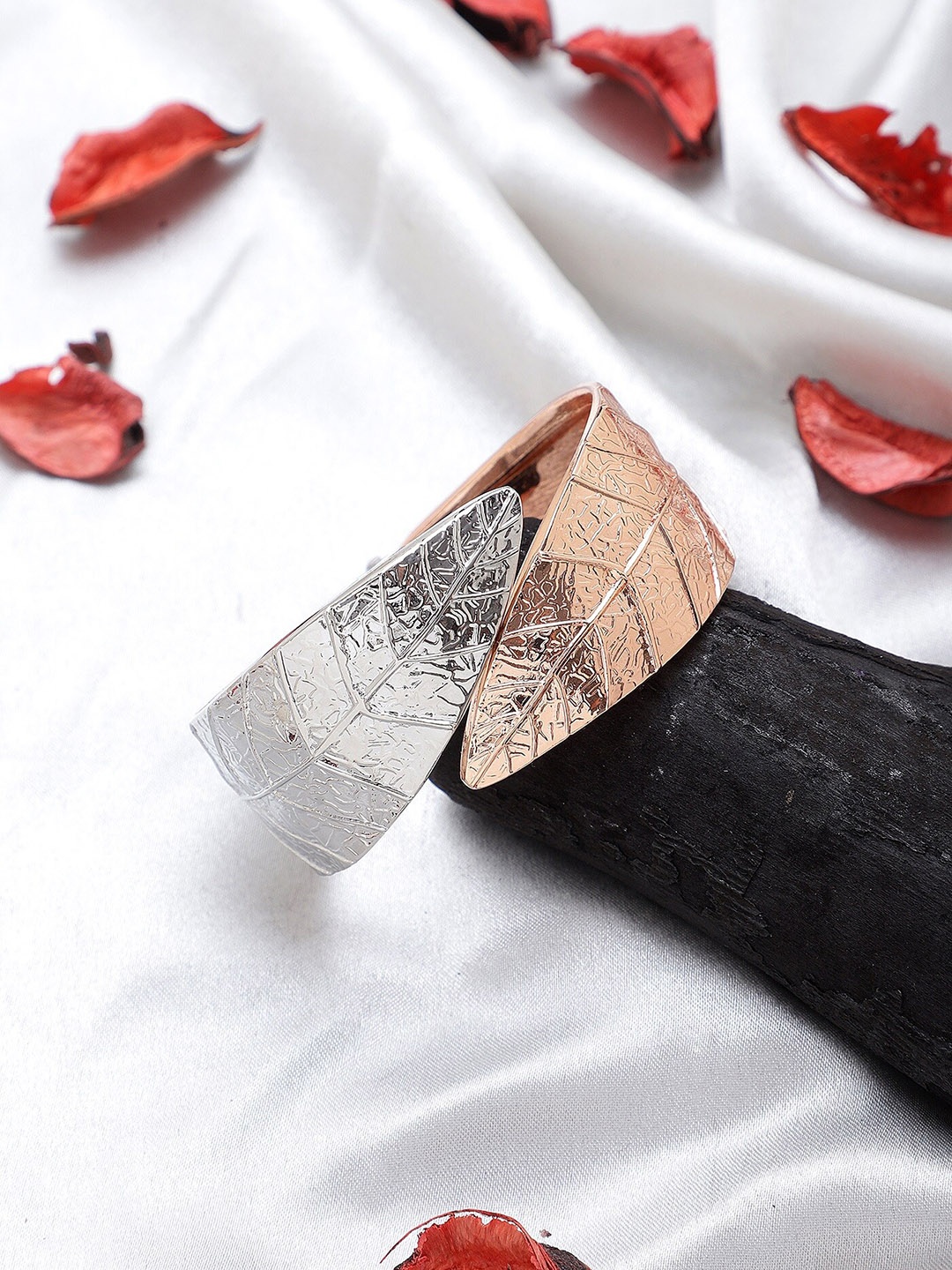 

Mali Fionna Rose Gold-Plated Leaf Shaped Kada Bracelet