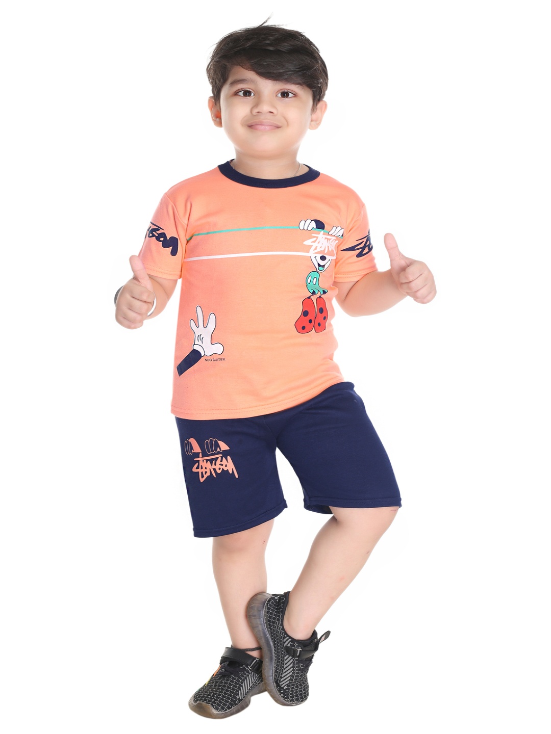 

BAESD Boys Printed T-shirt With Shorts, Peach