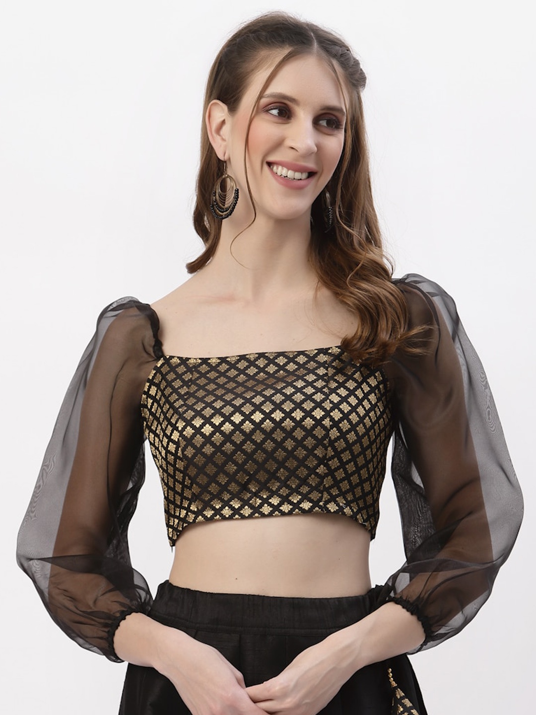 

studio rasa Woven-Designed Brocade Saree Blouse, Black