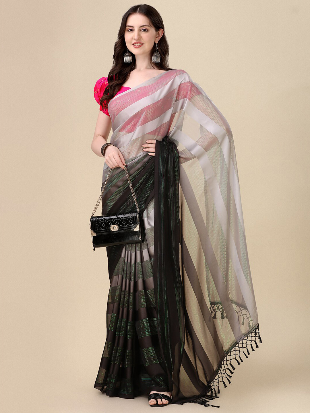 

KALINI Ombre Striped Saree, Grey