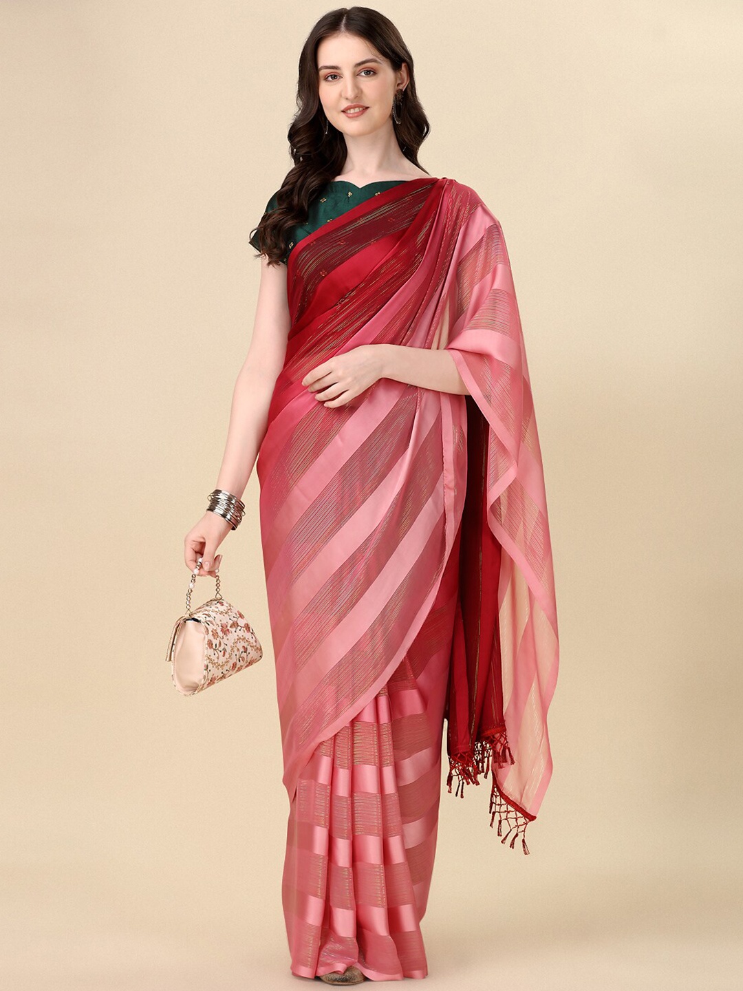 

KALINI Ombre Striped Saree, Pink