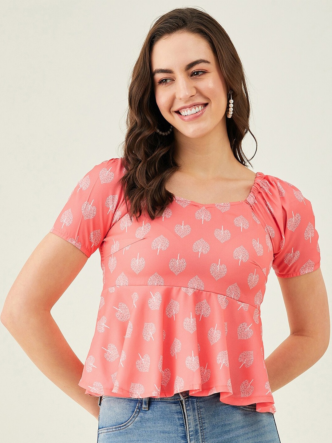 

Modeve Round Neck Peplum Top, Peach
