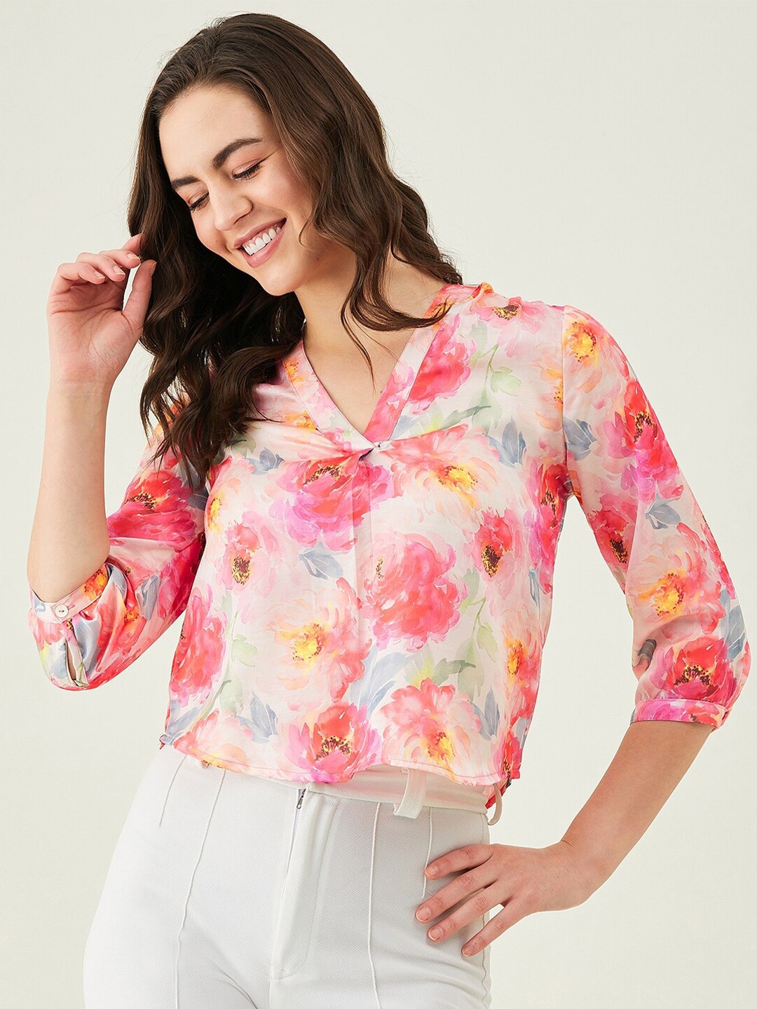 

Modeve Floral Print Shirt Style Top, Pink