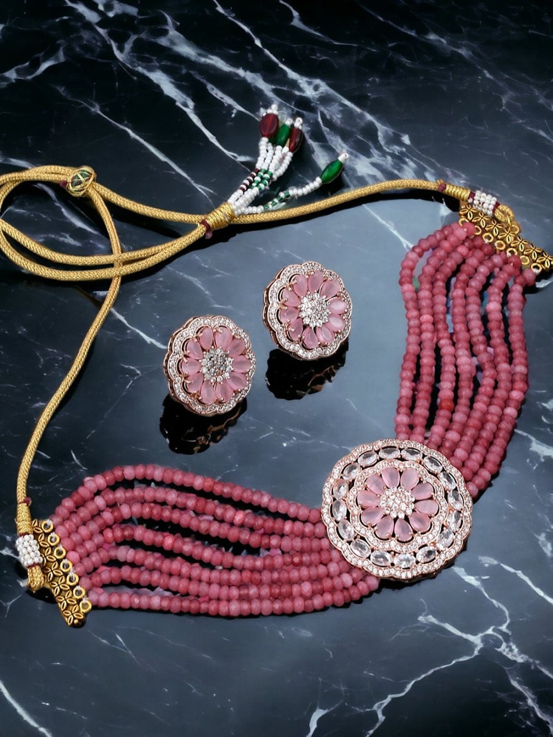 

Silvermerc Designs Rose Gold Plated AD Studded Jewellery Set