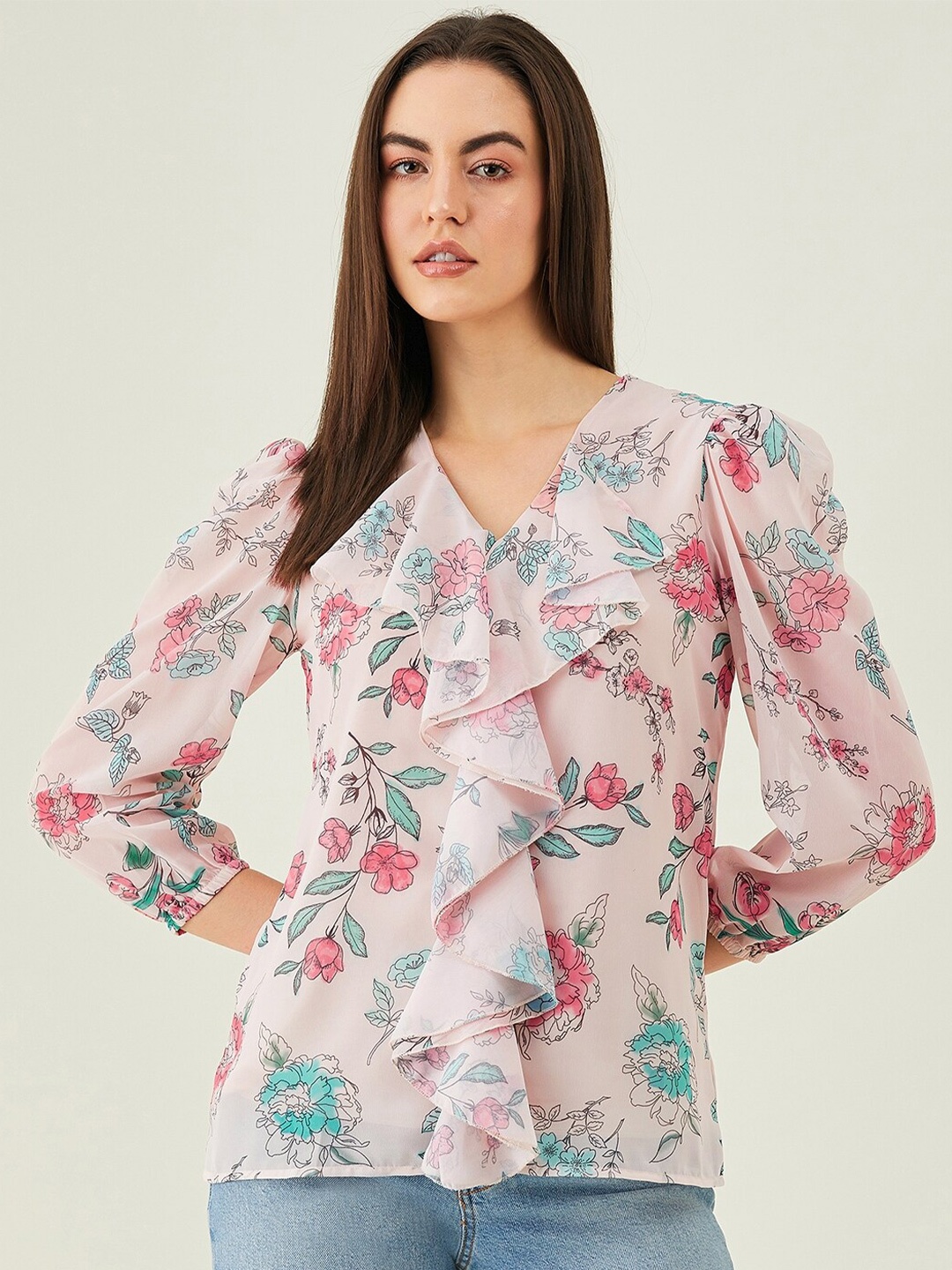

Modeve Floral Print Puff Sleeve Top, Beige