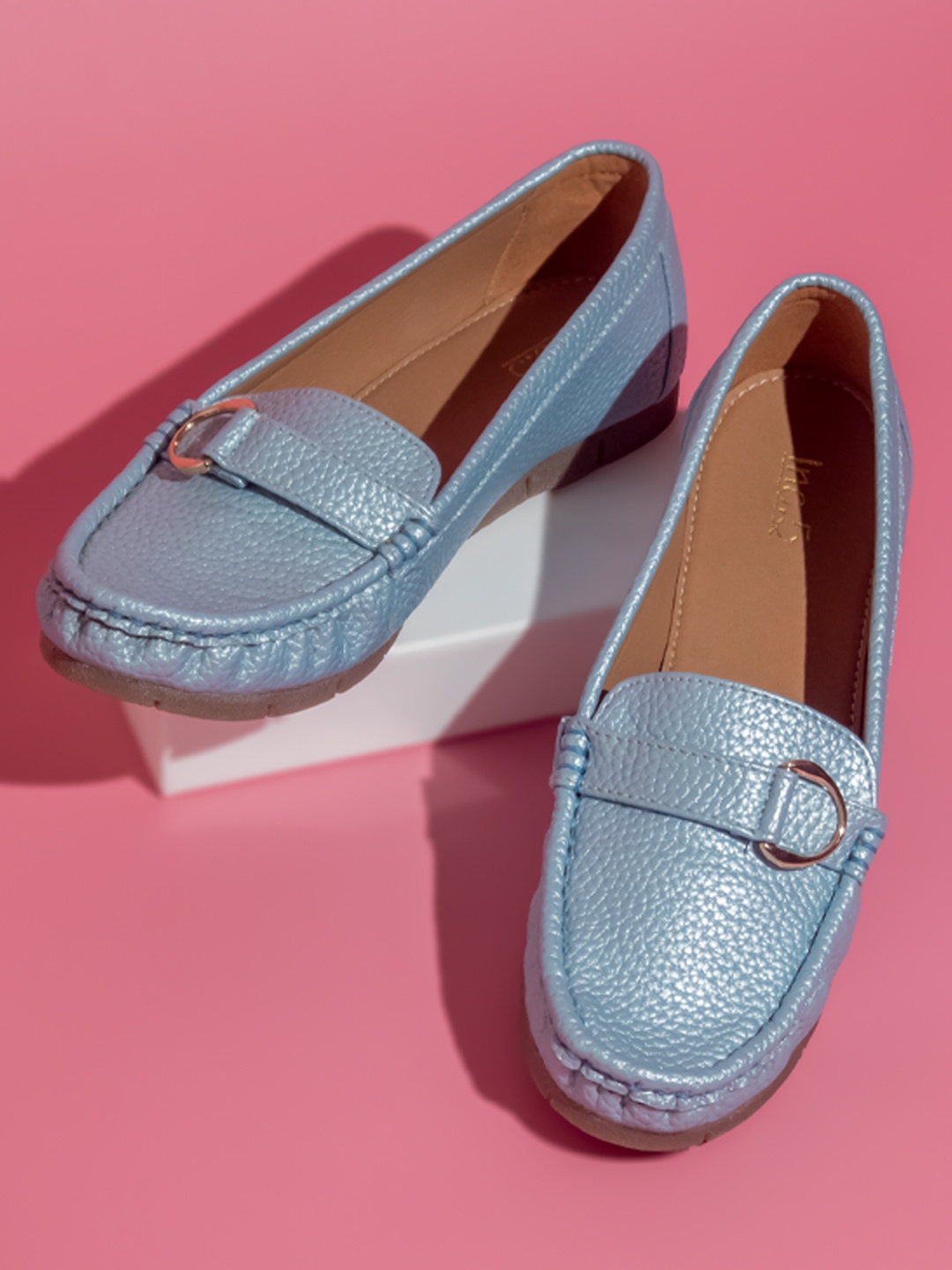 

Inc 5 Women Textured Embellished Memory Foam Insole Penny Loafers, Blue