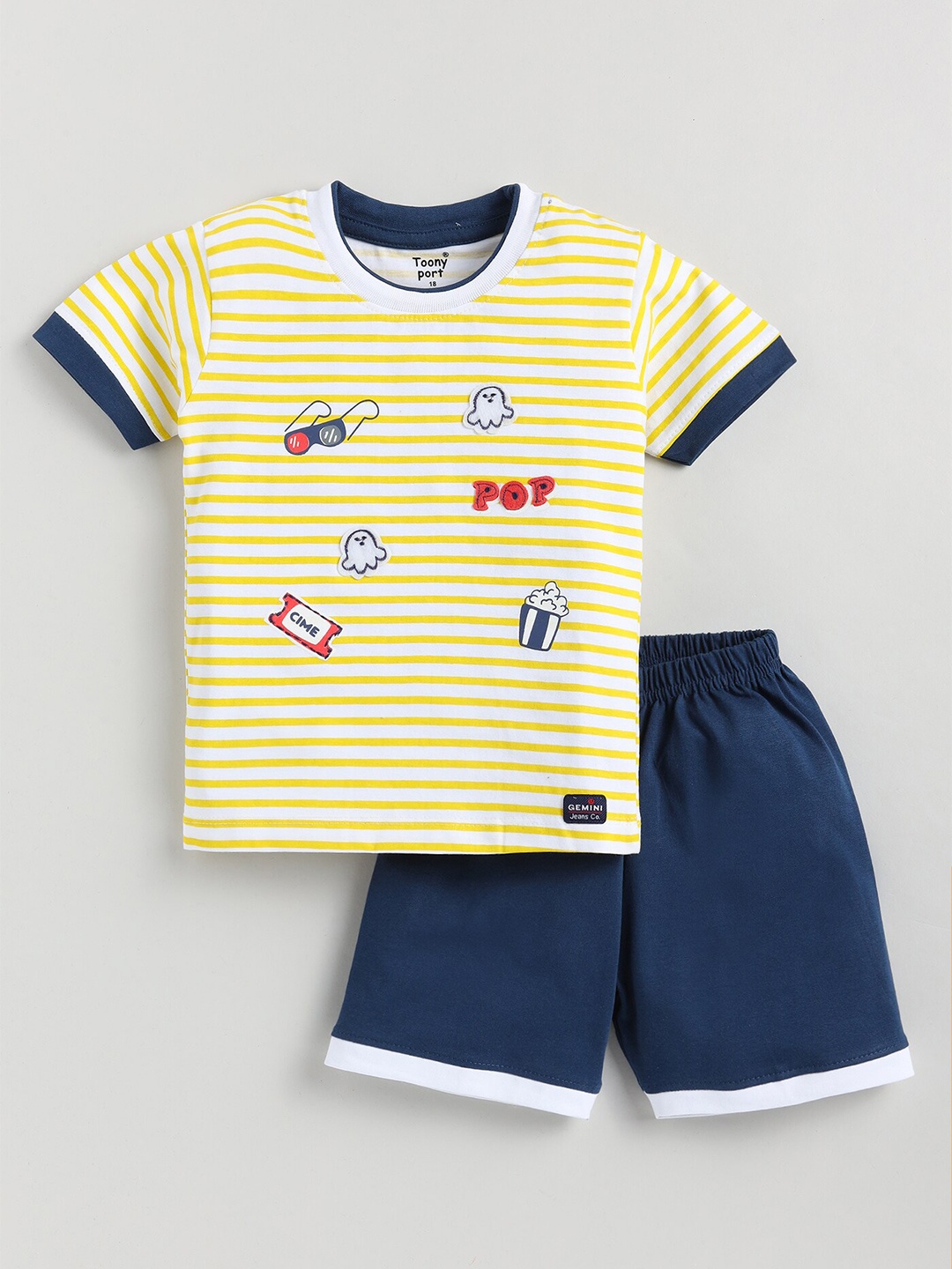 

Toonyport Boys Printed Pure Cotton T-shirt with Shorts, Yellow