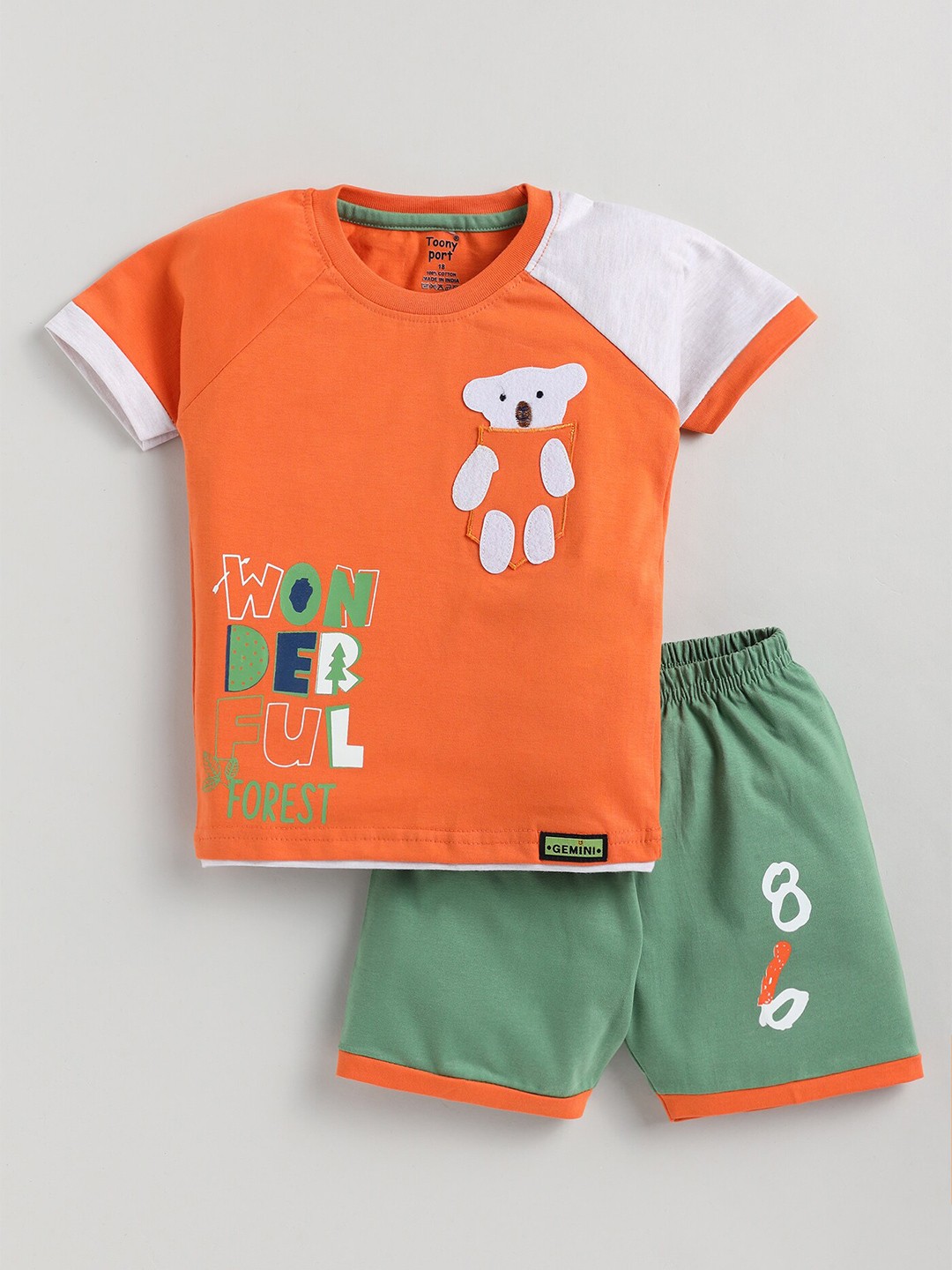 

Toonyport Boys Printed Pure Cotton T-shirt with Shorts, Orange