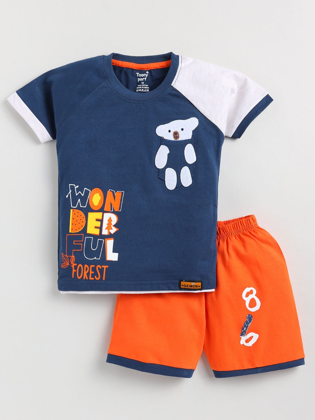 

Toonyport Boys Printed Pure Cotton T-shirt with Shorts, Navy blue