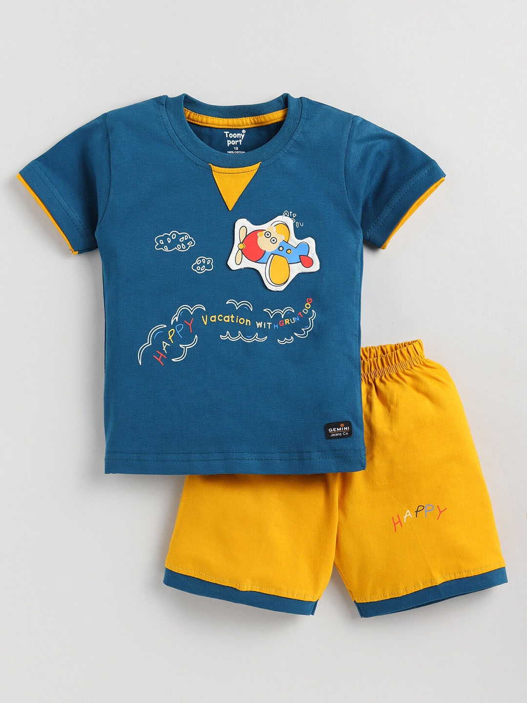 

Toonyport Boys Printed Pure Cotton T-shirt with Shorts, Teal