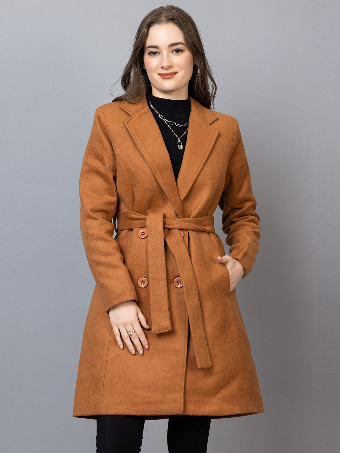 

Dlanxa Notched Lapel Collar Woolen Winter Single Breasted Overcoat, Brown
