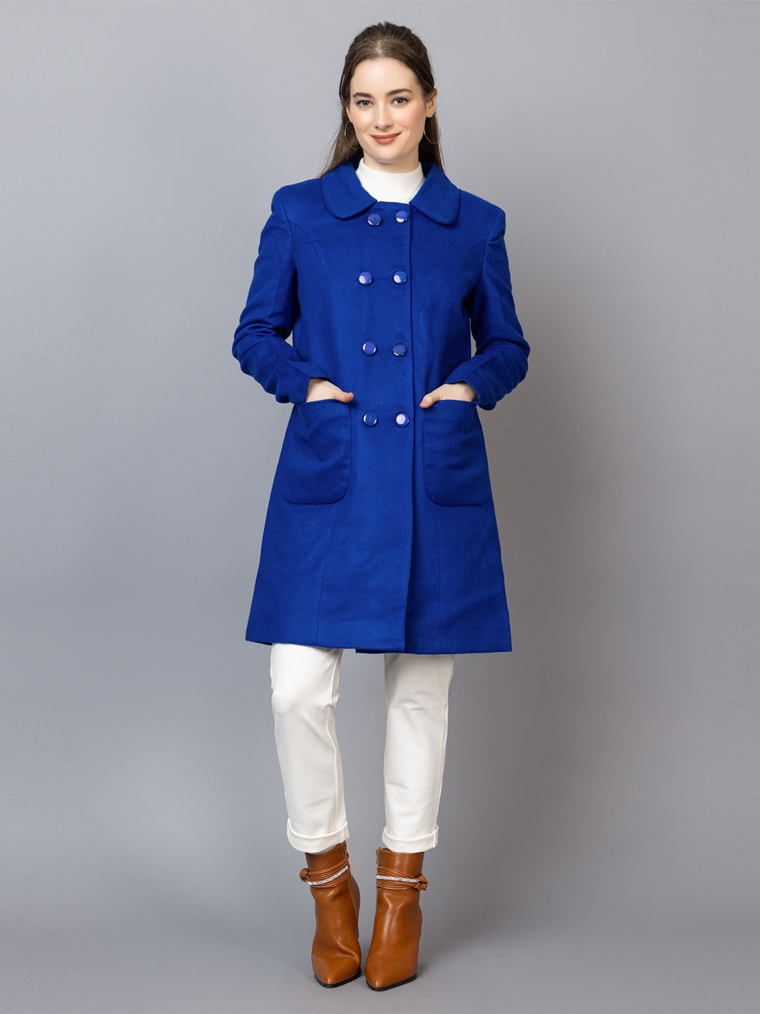 

Dlanxa Spread Collar Double Breasted Overcoat, Blue