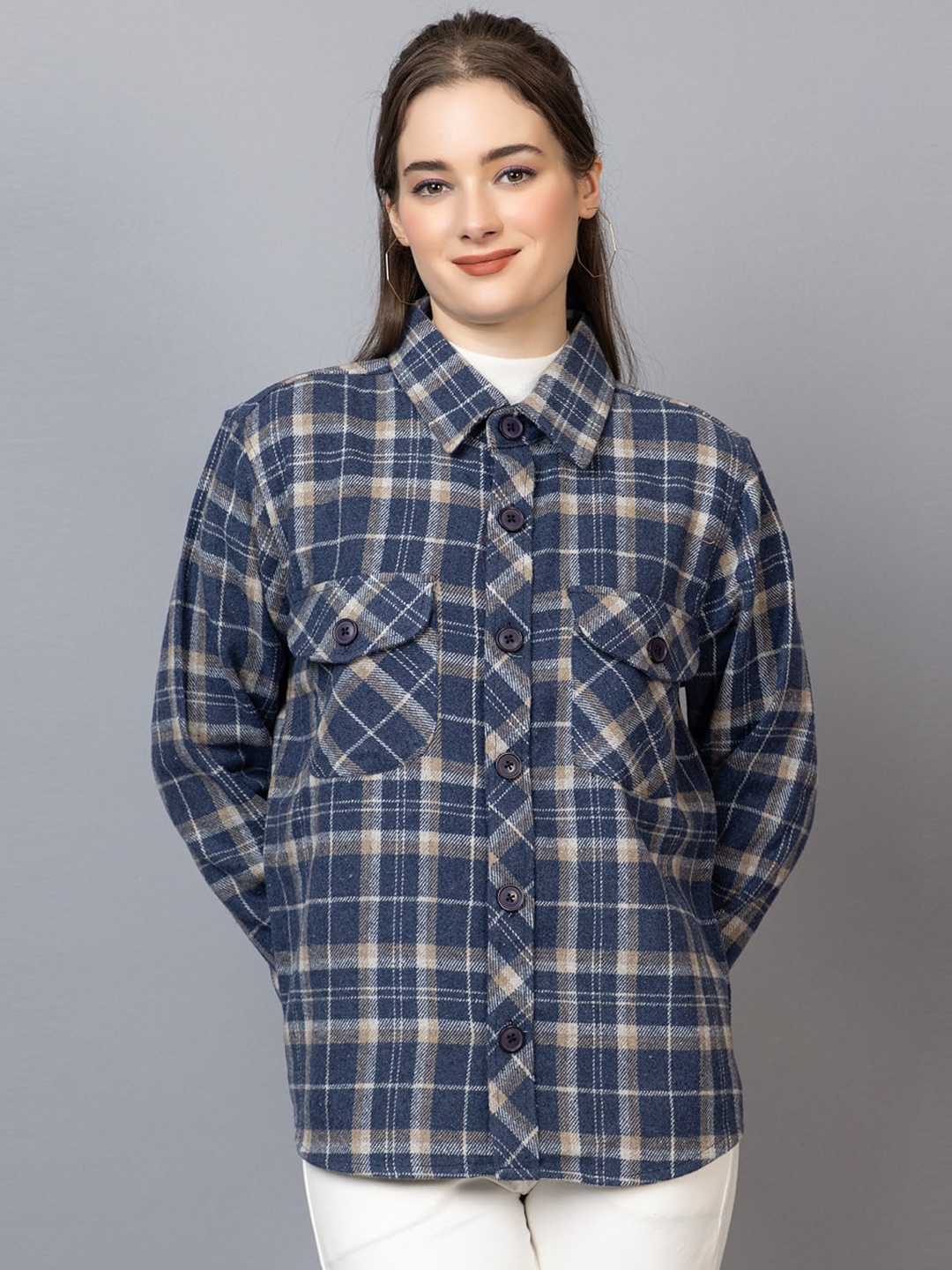 

Dlanxa Tartan Checked Opaque Cotton Casual Shirt, Blue