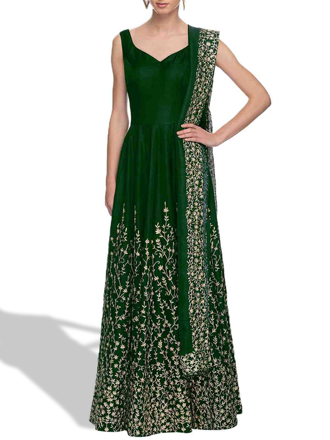 

ODETTE Floral Embellished V-Neck Silk Maxi Dress, Green