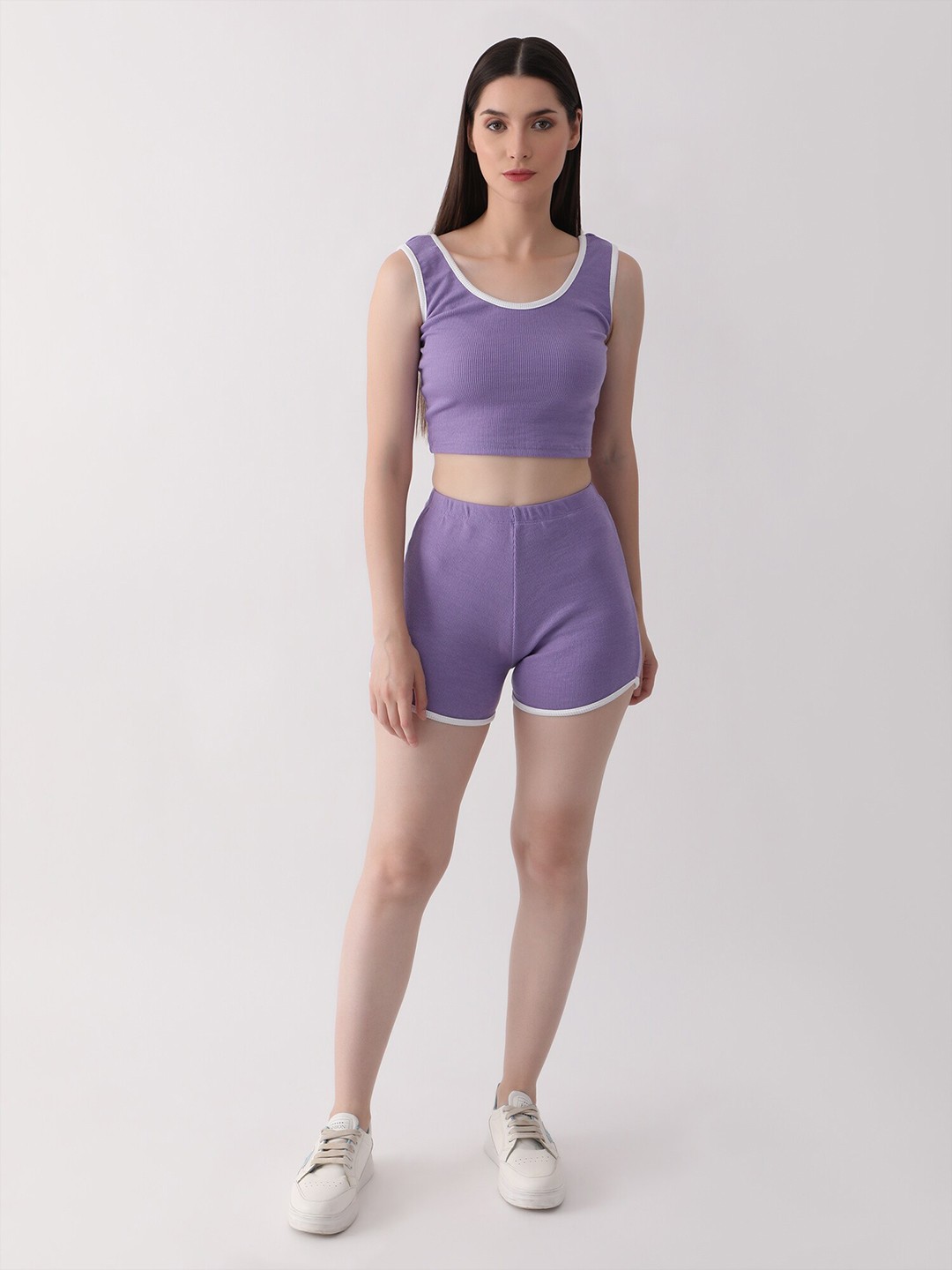 

DKGF FADKGF FASHION Round Neck Sleeveless Top & Shorts, Purple