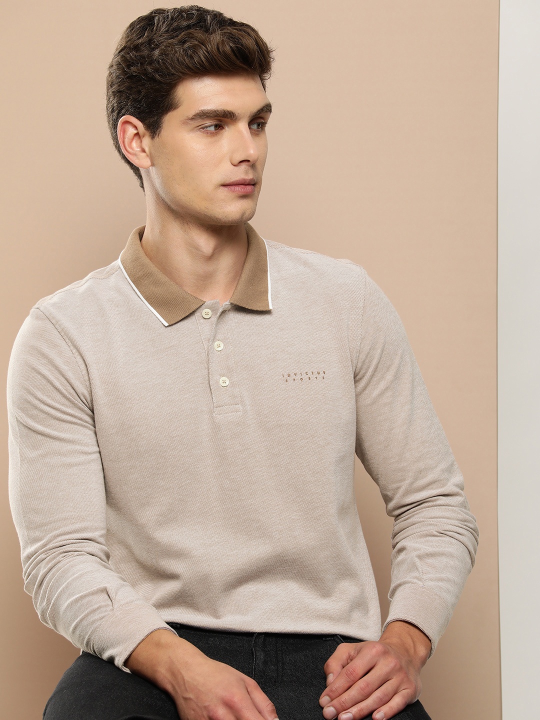 

INVICTUS Solid Regular Fir Polo Collar T-shirt, Taupe