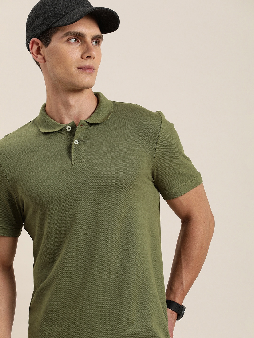 

INVICTUS Polo Collar Pure Cotton T-shirt, Olive