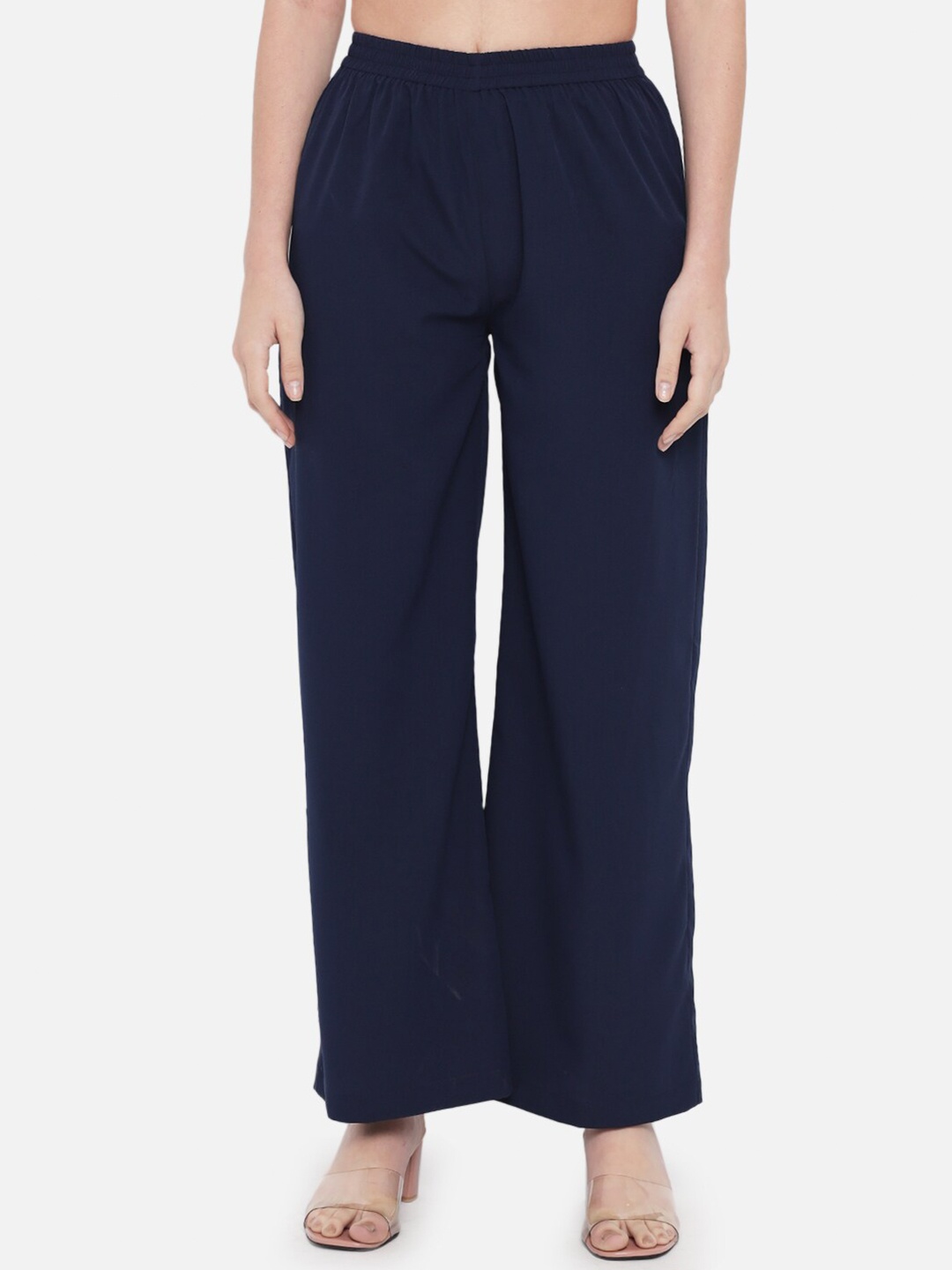 

BAESD Women Straight Crepe Palazzos, Blue