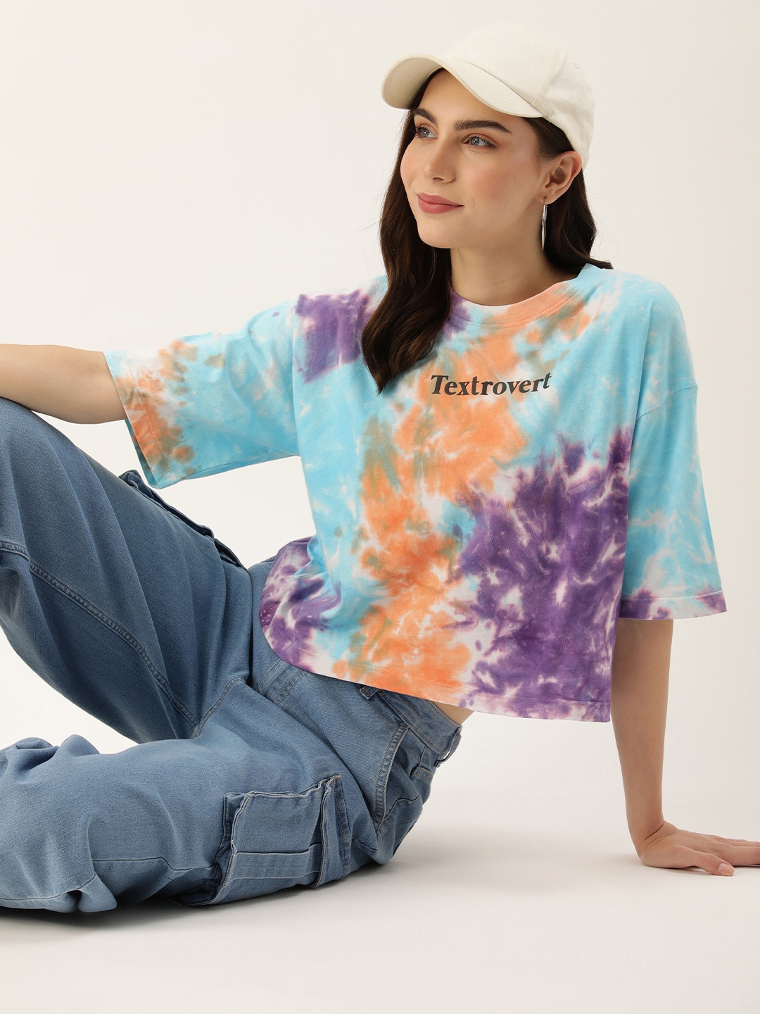 

Harvard Tie and Dye Printed Drop-Shoulder Sleeves Applique T-shirt, Multi