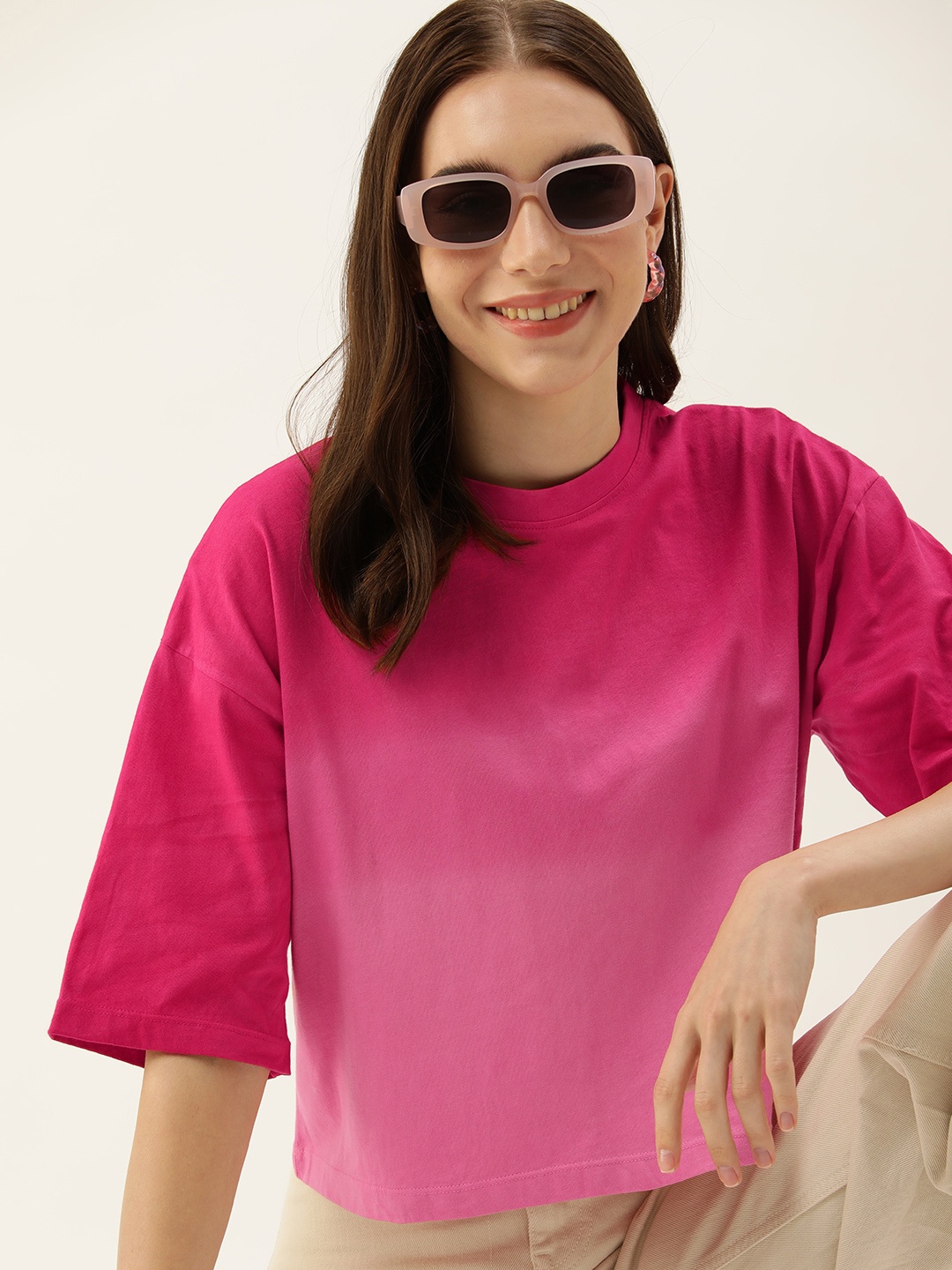 

Harvard Tie and Dye Drop-Shoulder Sleeves T-shirt, Fuchsia