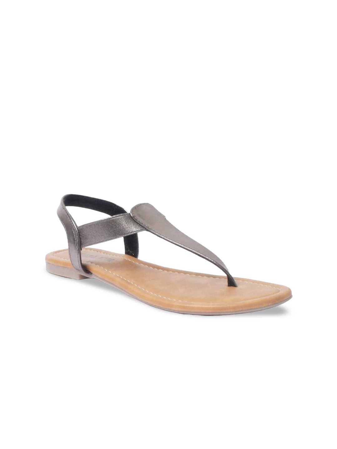 

SOLES Textured T-Strap Flats, Metallic