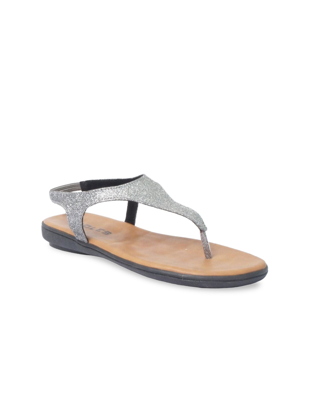 

SOLES Embellished Open Toe Flats, Metallic