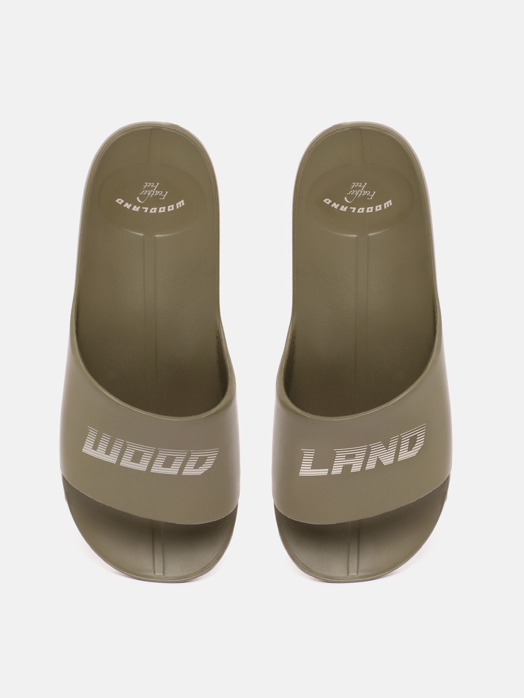 

Woodland Men Brand Logo Printed Sliders, Olive