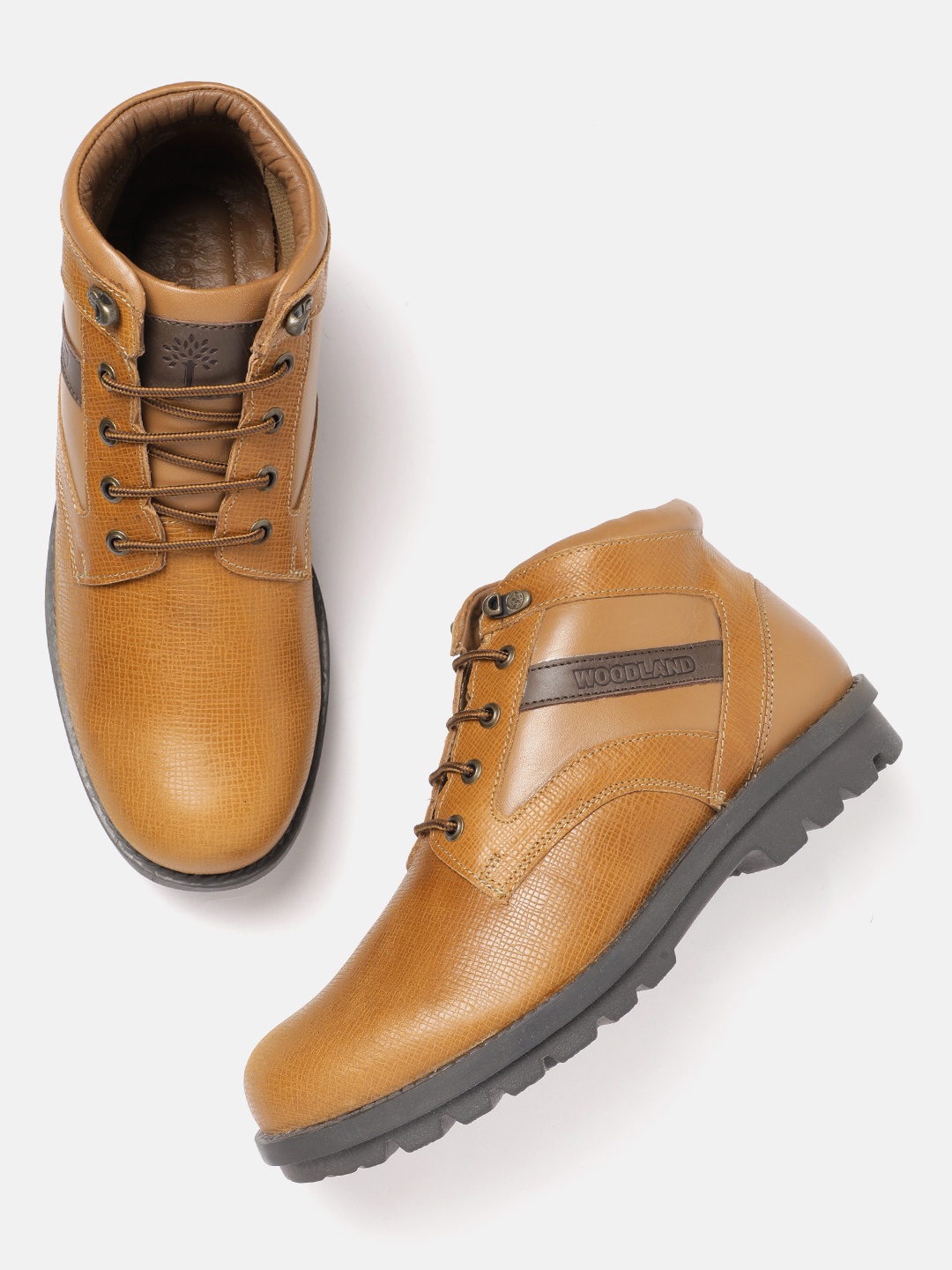 

Woodland Men Mid-Top Leather Derbys, Camel brown