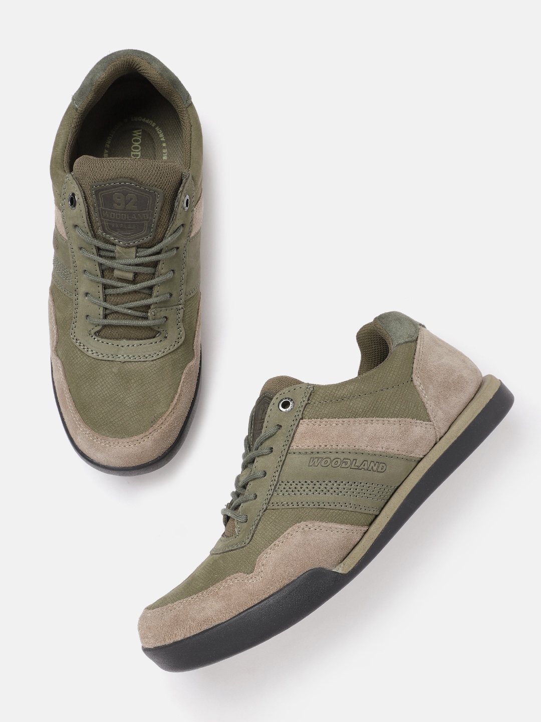 

Woodland Men Textured Leather Sneakers, Olive