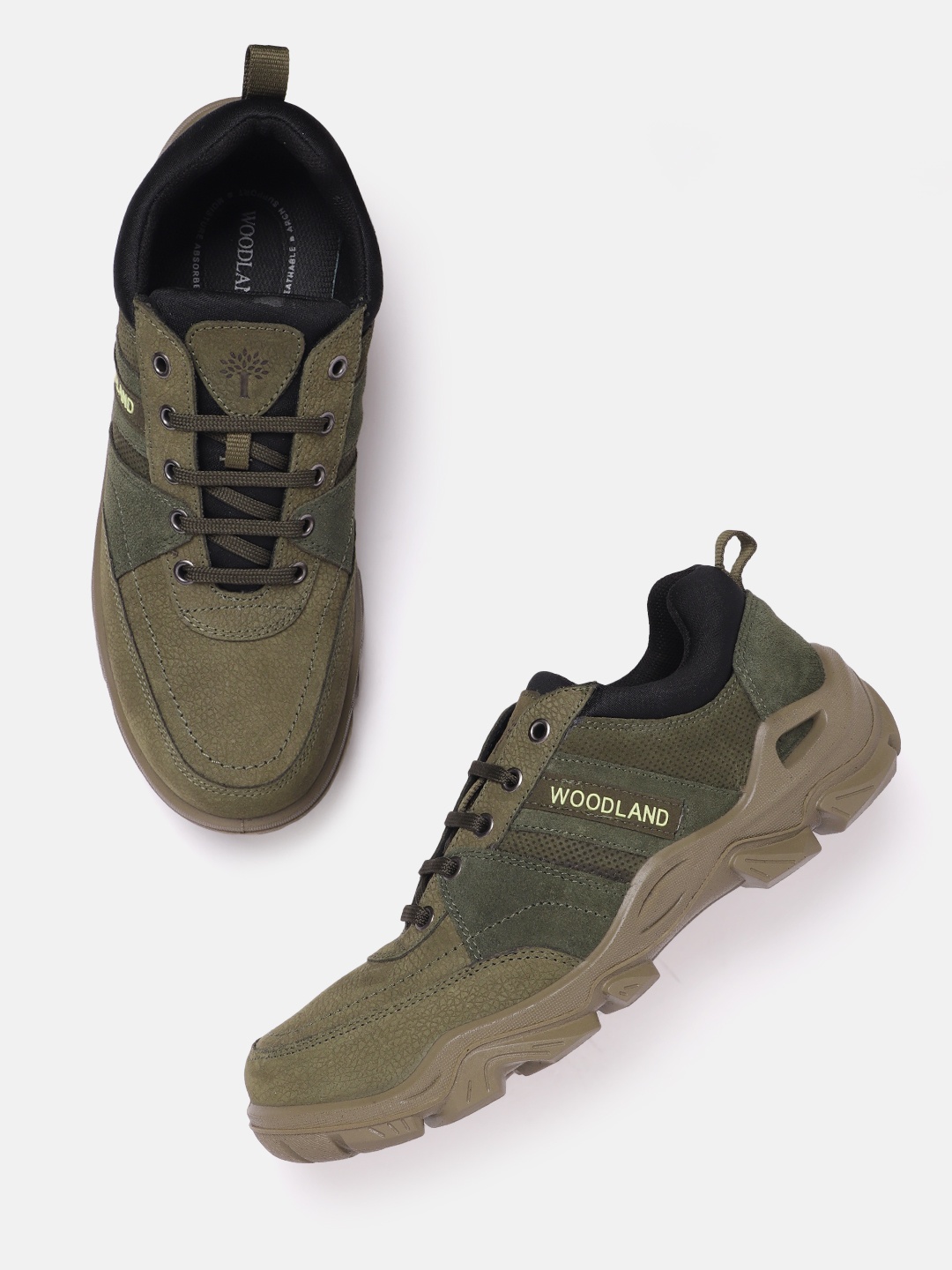 

Woodland Men Leather Sneakers, Olive