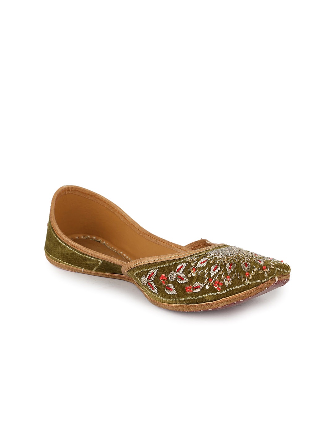 

The Desi Dulhan Ethnic Embellished Mojaris, Olive