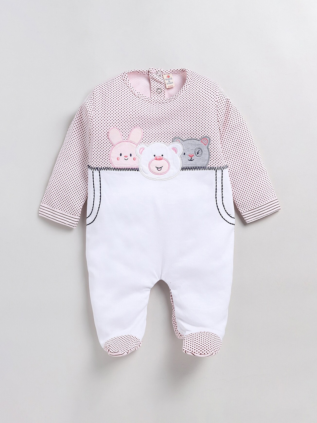 

BRATS AND DOLLS Girls Printed Cotton Sleepsuit, Pink