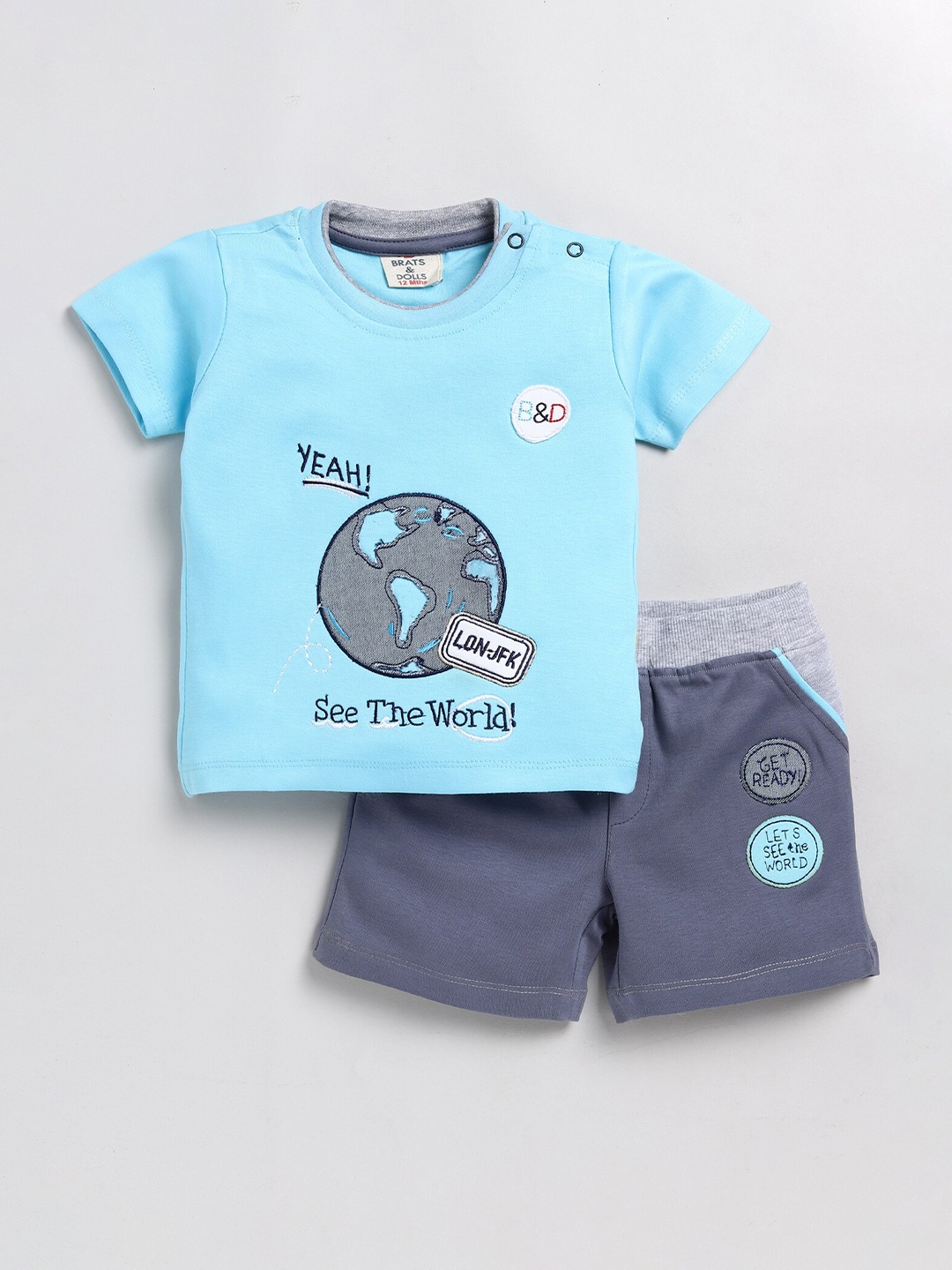 

BRATS AND DOLLS Girls Printed T-shirt With Shorts, Blue