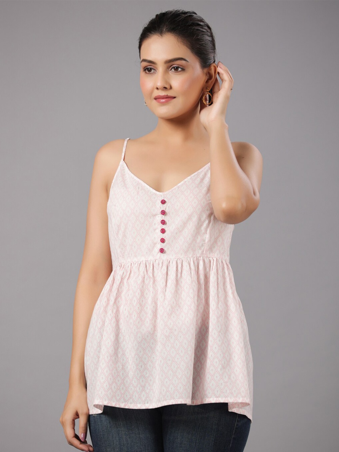 

CRAFTED FOR YOU Geometric Printed A-Line Top, White